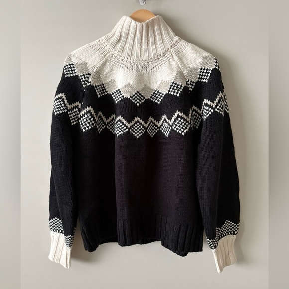NWT Eloquii Black & White Fair Isle Chunky Knit Turtleneck Sweater 14/16 - Picture 1 of 4